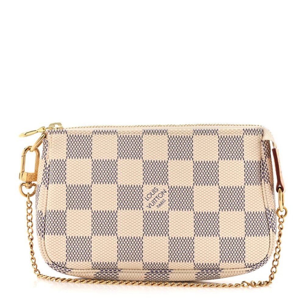100% AUTHENTIC-2020 Luis Vuitton Damier Azur Mini Pochette Handbag.